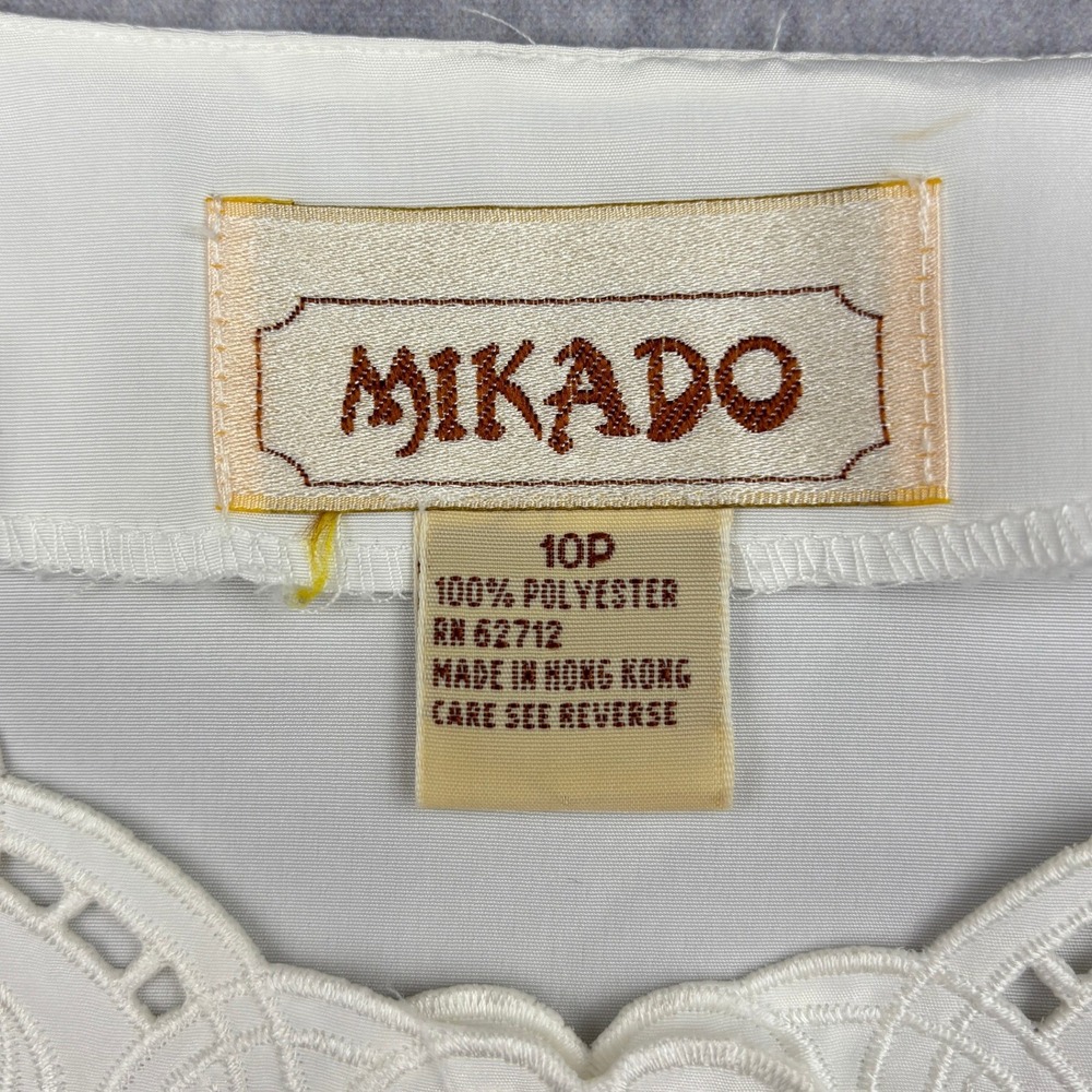Vintage Mikado Blouse Womens 10P White Cutwork Embroidered Button Front Peplum - Picture 5 of 6
